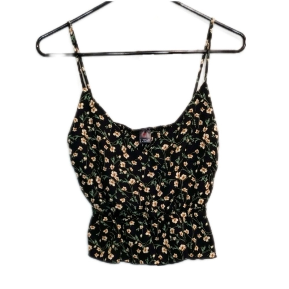 I Joan V Neck black/green/cream floral crop top size Large